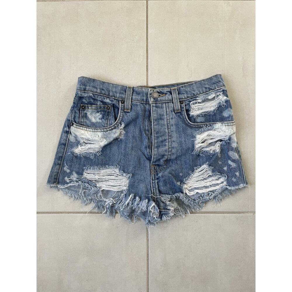 Carmar Shorts Denim Jean Cut Off Acid Wash Distressed Button Fly